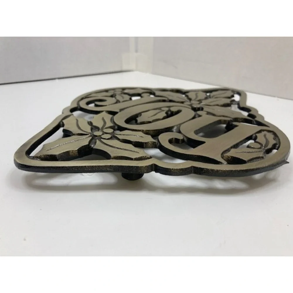 Vintage Avon Holly & Joy‎ Holiday Christmas Cast Iron Brass Finish Trivet NIB